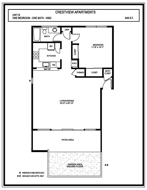 the floor plan of the redeveloped one story apartment building